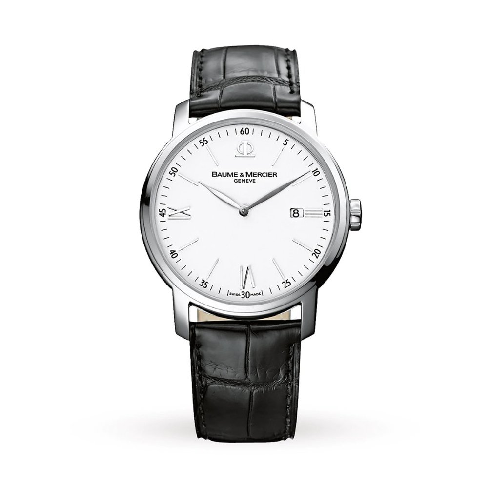 Baume & Mercier Classima Mens Watch White Dial 42mm Crocodile Strap M0A08485